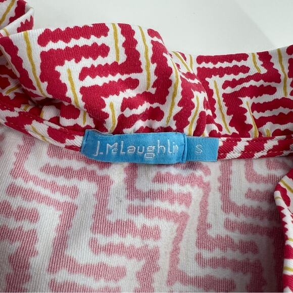 J. McLaughlin Durham ruffle neck Red and White Zigzag Blouse Sz S Catalina cloth - Picture 3 of 5